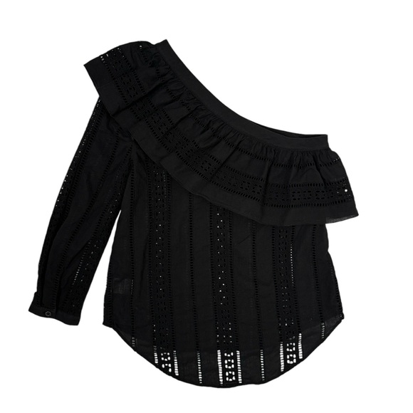 Veronica Beard | Cruz Eyelet One-Shoulder Ruffle Top in Black 2 - Picture 5 of 7